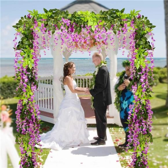 Wisteria Artificial Flowers Garland, 4 Pcs Total 28.8ft Artificial Wisteria Vine - Picture 4 of 7